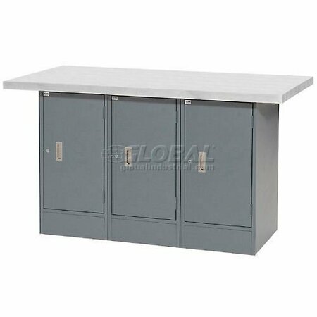 GLOBAL INDUSTRIAL Workbench w/ Laminate Square Edge Top & 3 Cabinets, 60inW x 30inD, Gray 239164